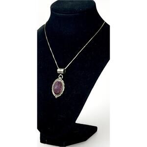 Native American Zuni Sterling Silver Purple Spiny Oyster Pendant Necklace VTG